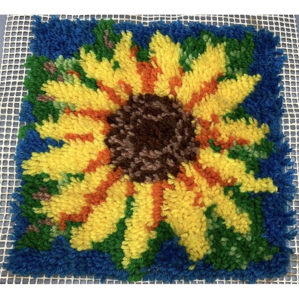 SUNFLOWER Latch hook rug 12" x 12" Completed # 4607  by Wonderart